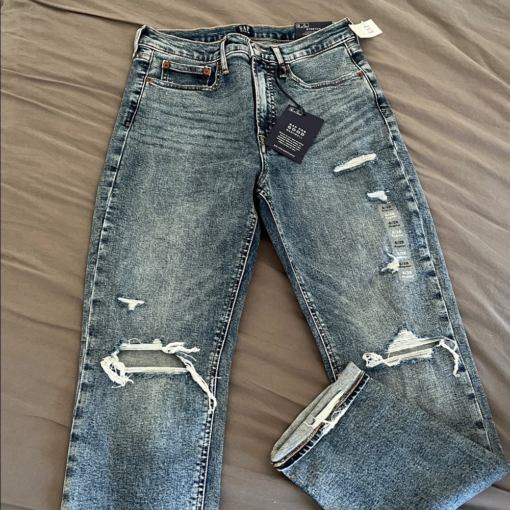GAP Light Wash Distressed High Rise Cigarette Jeans